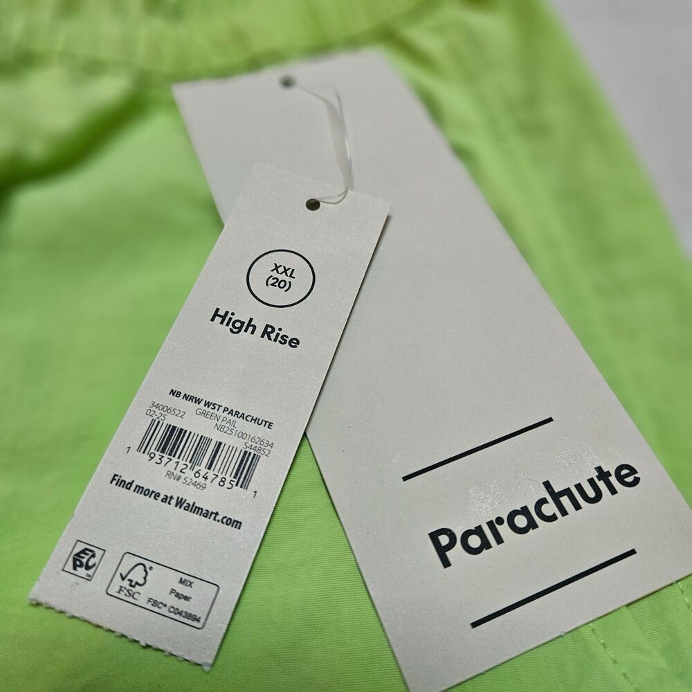NWT Lime Green Parachute Pants High Waist Elastic Drawstring Legs w/ Pockets - Picture 3 of 9